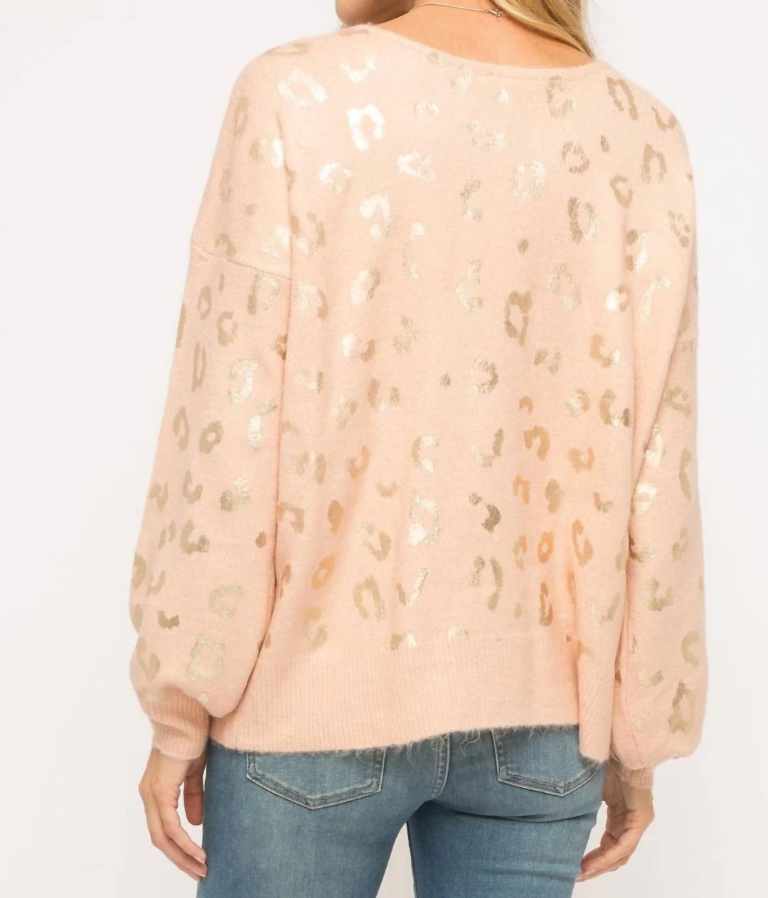 Mystree Shiny Gold Leopard Sweater in Blush - women 2 Mystree Shiny Gold Leopard Sweater in Blush - women - Image 2