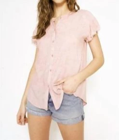 Mystree Tara Washed Button Down Blouse in Pink - women
