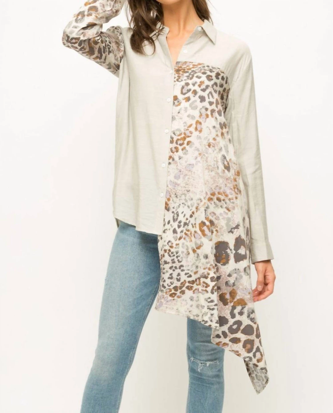 Mystree Sandra Button Down Shirt in Warm Grey - women 1 Mystree Sandra Button Down Shirt in Warm Grey - women