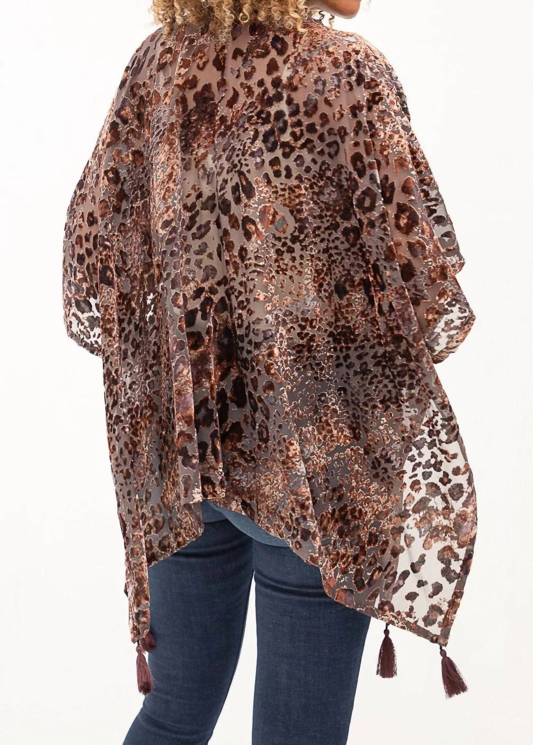 Mystree Burnout Velvet Leopard Kimono in Brown - women 2 Mystree Burnout Velvet Leopard Kimono in Brown - women - Image 2