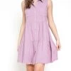 Mystree Mollie Washed Cotton Tiered Shirt Dress in Lavender - women