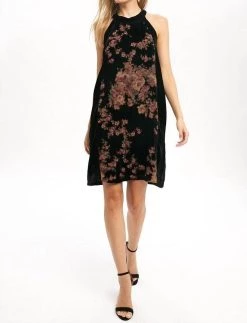 Mystree Burnout Velvet Mix Halter Dress in Black - women