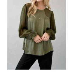 Mystree Lurex Contrast Satin Blouse in Olive - women