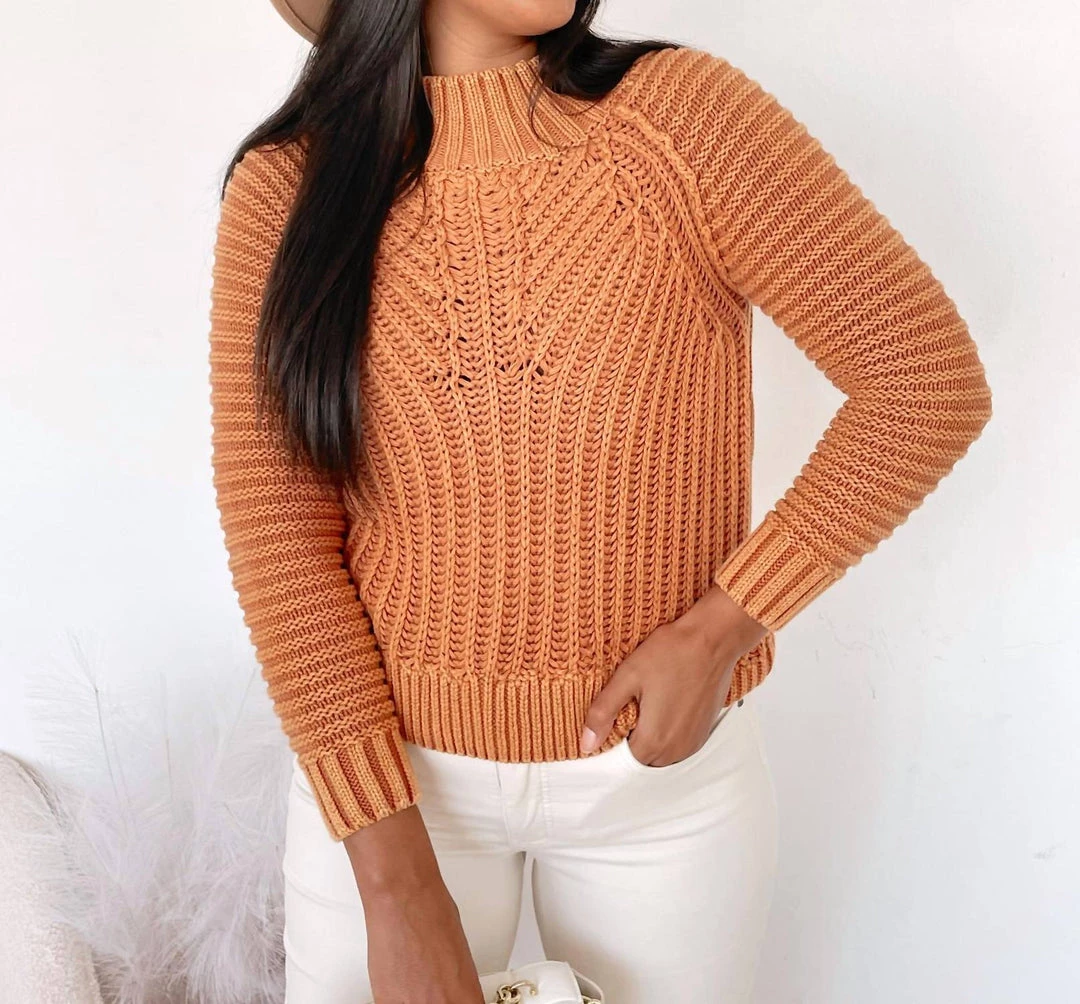 Mystree Chunky Mock Neck Sweater in Rust - women 1 Mystree Chunky Mock Neck Sweater in Rust - women