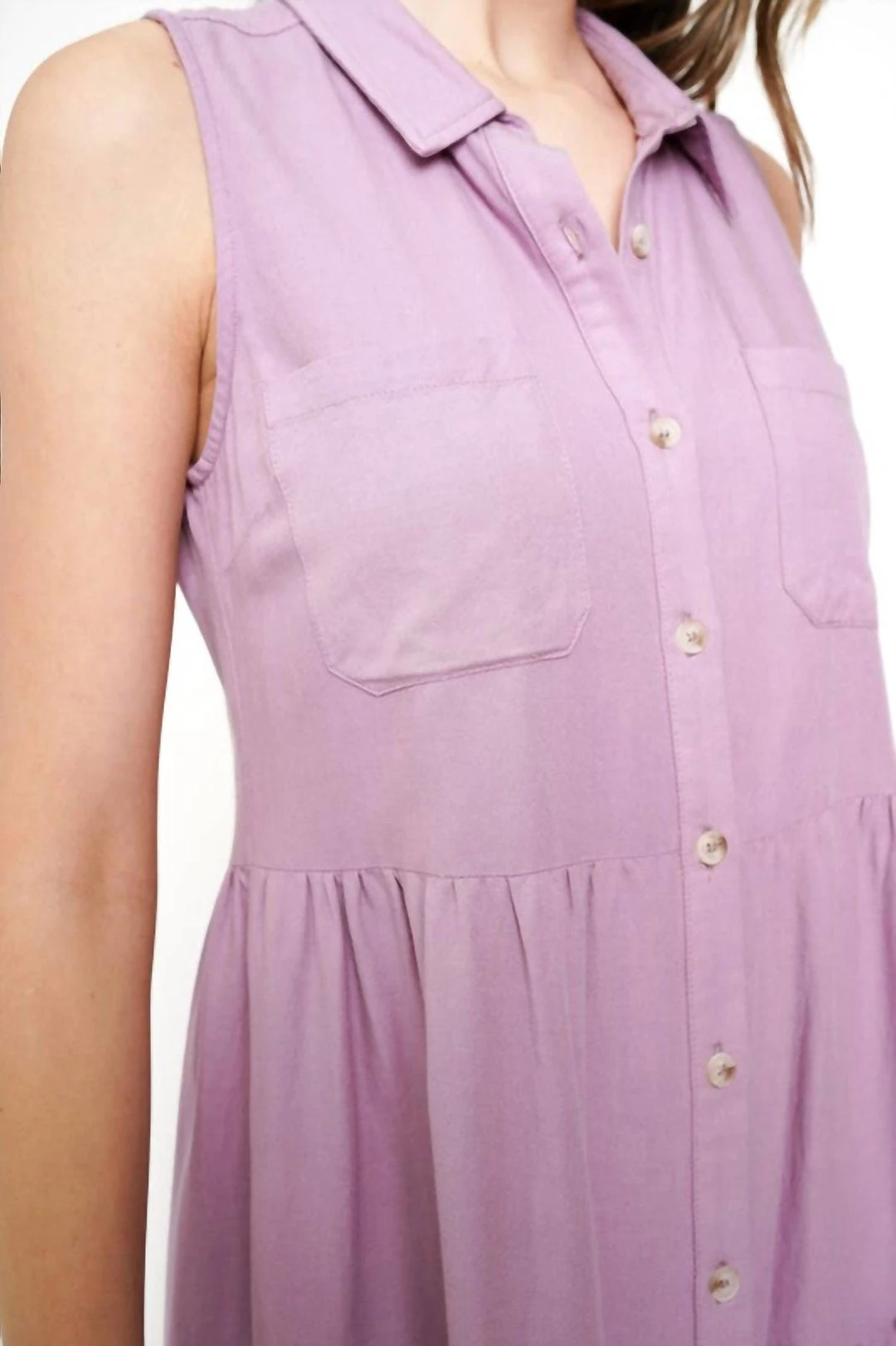 Mystree Mollie Washed Cotton Tiered Shirt Dress in Lavender - women 3 Mystree Mollie Washed Cotton Tiered Shirt Dress in Lavender - women - Image 3