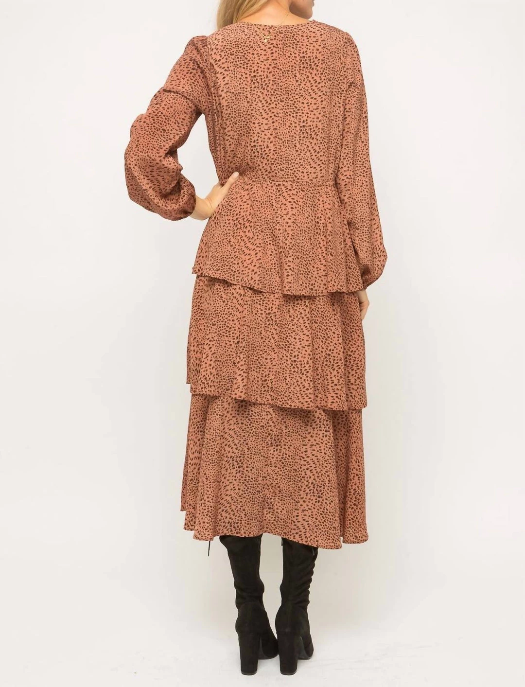 Mystree Semi Sheer Lurex Tier Midi Dress in Leopard Print - women 2 Mystree Semi Sheer Lurex Tier Midi Dress in Leopard Print - women - Image 2