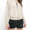 Mystree Washed Crinkle Bomber Jacket in Almond - women