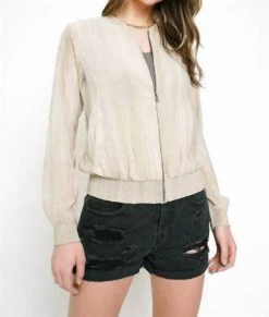 Mystree Washed Crinkle Bomber Jacket in Almond - women