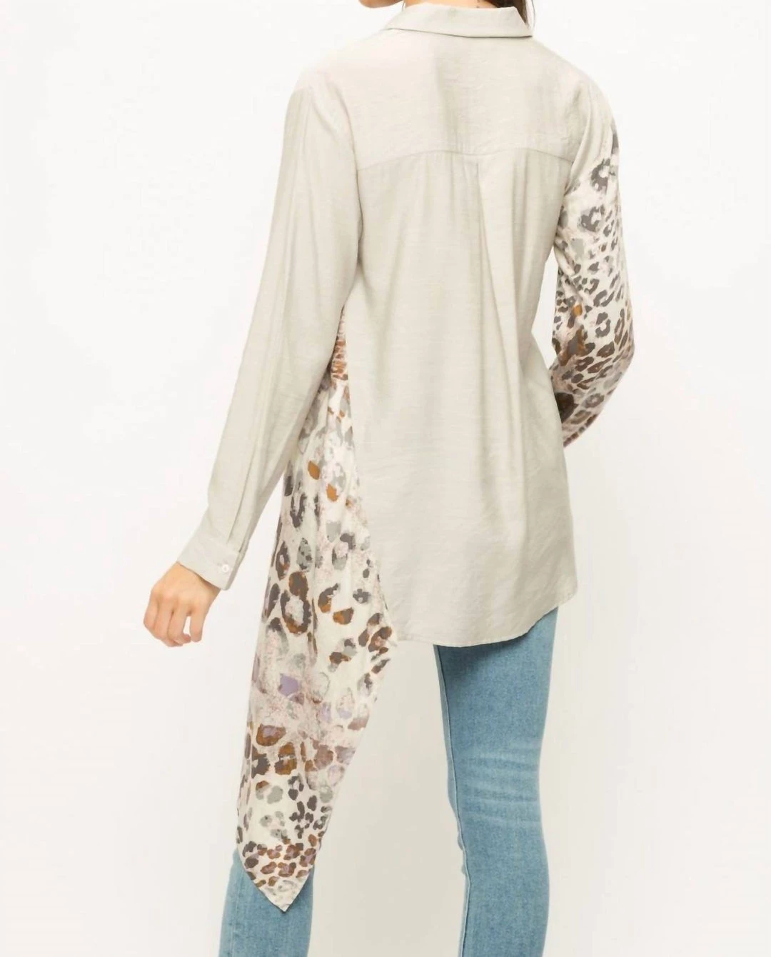 Mystree Sandra Button Down Shirt in Warm Grey - women 2 Mystree Sandra Button Down Shirt in Warm Grey - women - Image 2