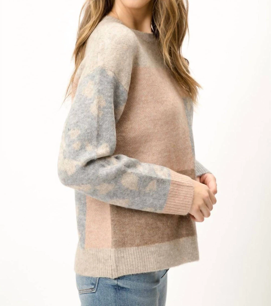 Mystree Leopard Patchwork Pullover Sweater in Taupe Mix - women 5 Mystree Leopard Patchwork Pullover Sweater in Taupe Mix - women - Image 5